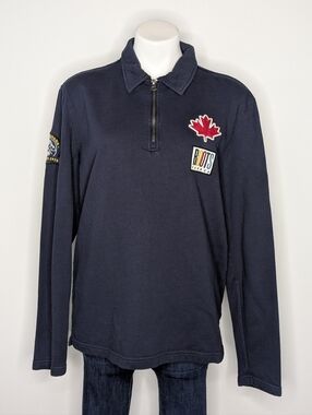 Roots Canada Blue Collared Pullover Zip Polo Cotton Sweatshirt M